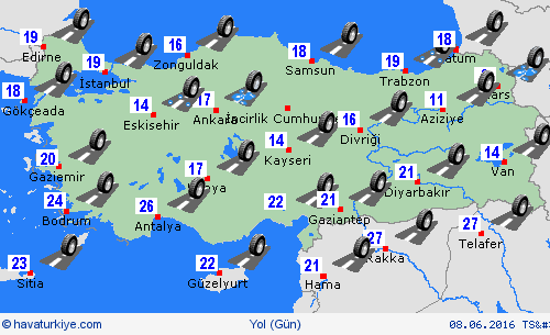 yol koşulları  Türkiye Tahmin Haritaları