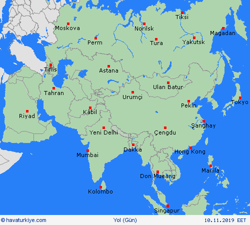 yol koşulları  Asya Tahmin Haritaları