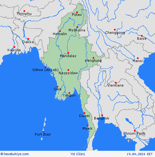 yol koşulları Myanmar Asya Tahmin Haritaları