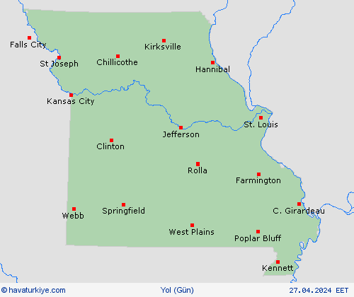 yol koşulları Missouri Kuzey Amerika Tahmin Haritaları