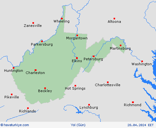 yol koşulları Batı Virginia Kuzey Amerika Tahmin Haritaları