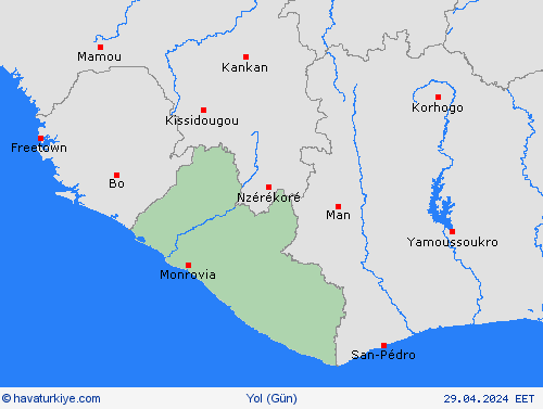 yol koşulları Liberya Afrika Tahmin Haritaları