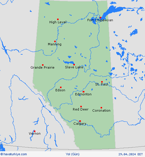 yol koşulları Alberta Kuzey Amerika Tahmin Haritaları