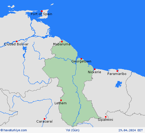 yol koşulları Guyana Güney Amerika Tahmin Haritaları