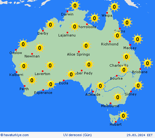uv derecesi Avustralya Okyanusya Tahmin Haritaları