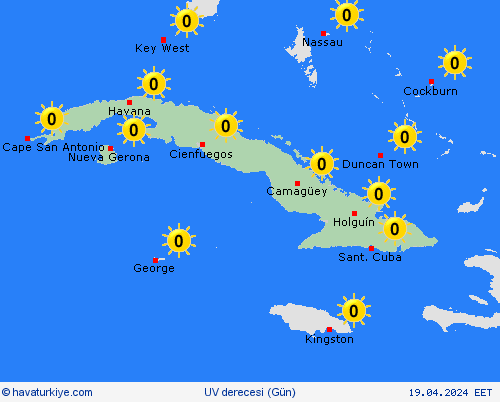 uv derecesi Küba Orta Amerika Tahmin Haritaları