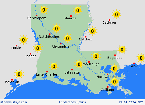 uv derecesi Louisiana Kuzey Amerika Tahmin Haritaları