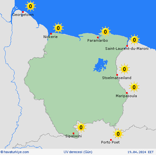 uv derecesi Surinam Güney Amerika Tahmin Haritaları