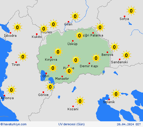 uv derecesi Kuzey Makedonya Avrupa Tahmin Haritaları