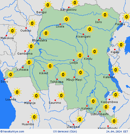 uv derecesi Demokratik Kongo Cumhuriyeti Afrika Tahmin Haritaları
