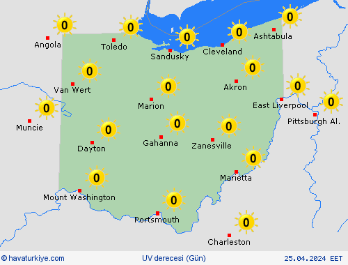 uv derecesi Ohio Kuzey Amerika Tahmin Haritaları