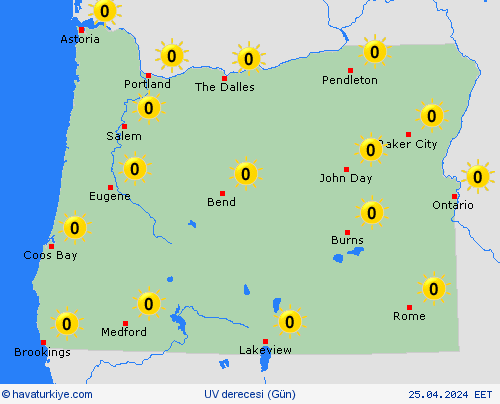 uv derecesi Oregon Kuzey Amerika Tahmin Haritaları