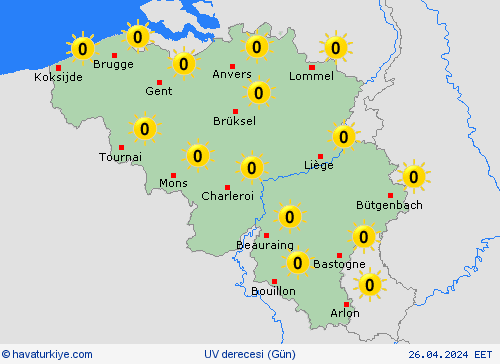 uv derecesi Belçika Avrupa Tahmin Haritaları