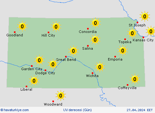 uv derecesi Kansas Kuzey Amerika Tahmin Haritaları