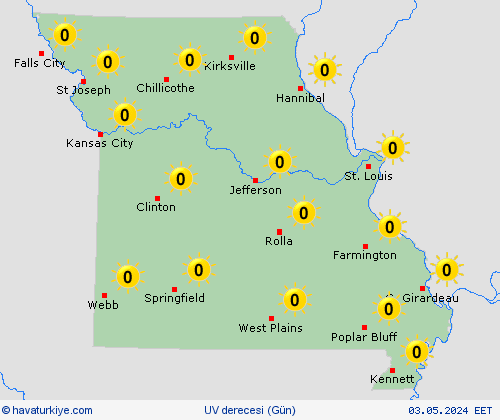 uv derecesi Missouri Kuzey Amerika Tahmin Haritaları