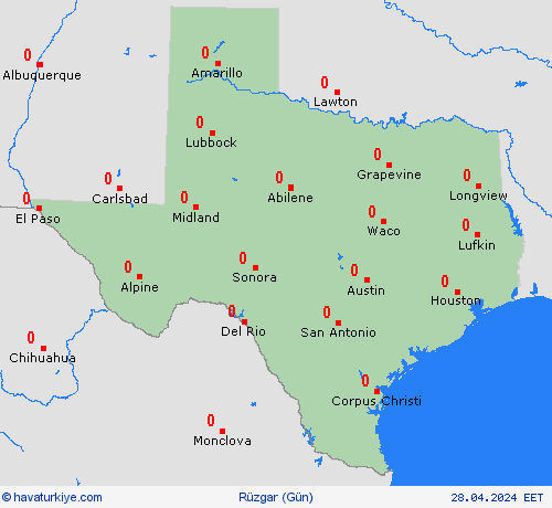 rüzgar Teksas Kuzey Amerika Tahmin Haritaları