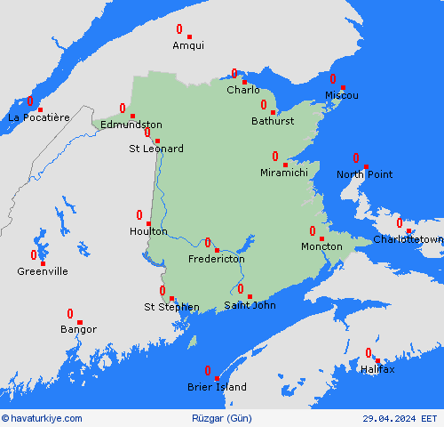 rüzgar New Brunswick Kuzey Amerika Tahmin Haritaları