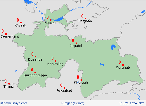 rüzgar Tacikistan Asya Tahmin Haritaları