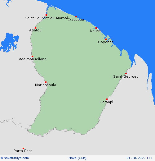 genel açıklama Fransız Guyanası Güney Amerika Tahmin Haritaları