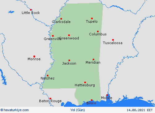 yol koşulları Mississippi Kuzey Amerika Tahmin Haritaları