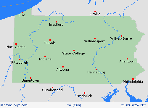 yol koşulları Pensilvanya Kuzey Amerika Tahmin Haritaları