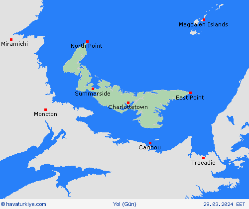 yol koşulları Prens Edward Adası Kuzey Amerika Tahmin Haritaları