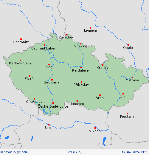 yol koşulları Çek Cumhuriyeti Avrupa Tahmin Haritaları