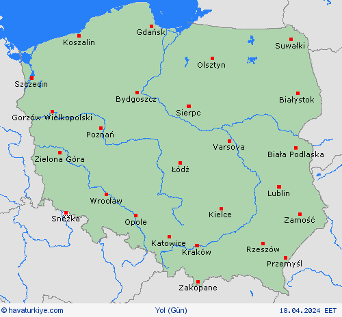 yol koşulları Polonya Avrupa Tahmin Haritaları