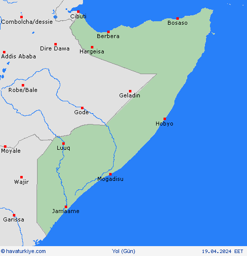 yol koşulları Somali Afrika Tahmin Haritaları
