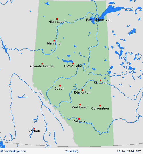 yol koşulları Alberta Kuzey Amerika Tahmin Haritaları