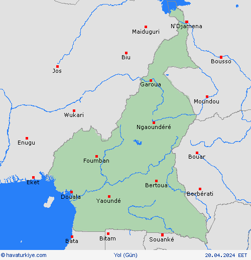 yol koşulları Kamerun Afrika Tahmin Haritaları