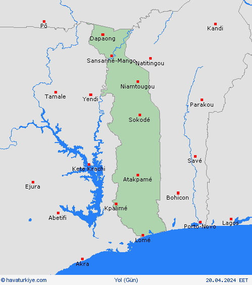 yol koşulları Togo Afrika Tahmin Haritaları
