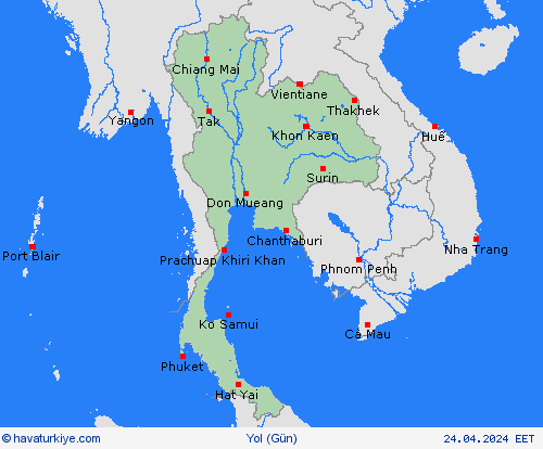yol koşulları Tayland Asya Tahmin Haritaları