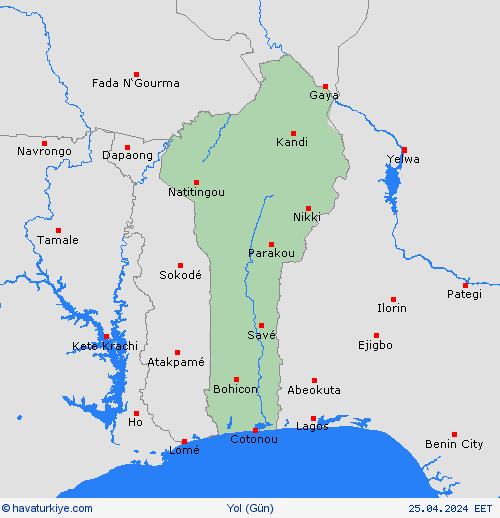 yol koşulları Benin Afrika Tahmin Haritaları
