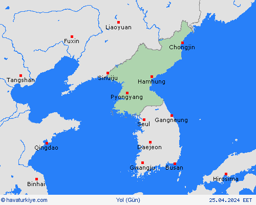 yol koşulları Kuzey Kore Asya Tahmin Haritaları
