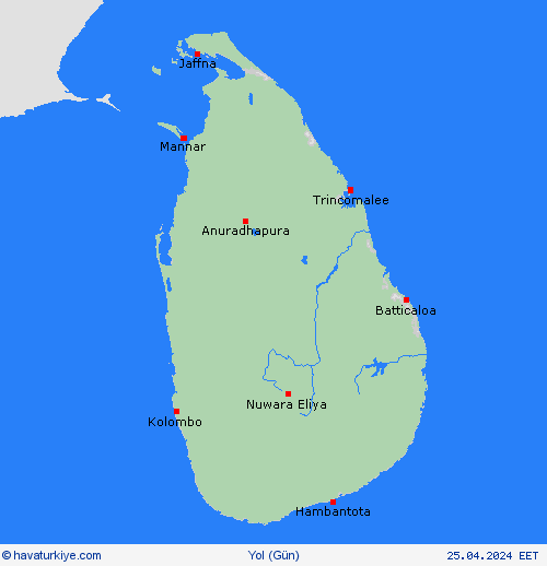 yol koşulları Sri Lanka Asya Tahmin Haritaları