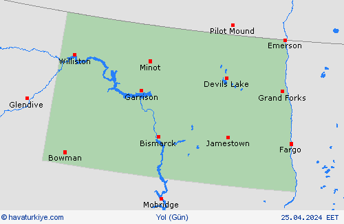 yol koşulları Kuzey Dakota Kuzey Amerika Tahmin Haritaları