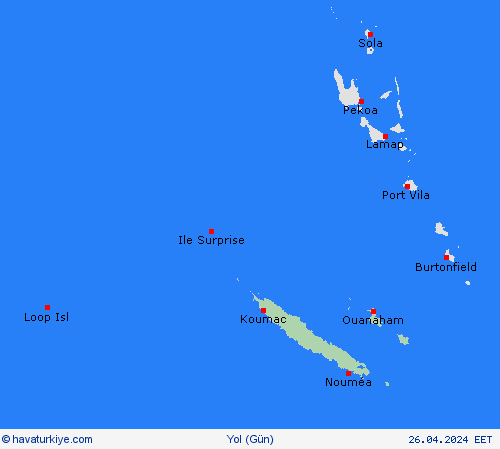 yol koşulları Yeni Kaledonya Okyanusya Tahmin Haritaları