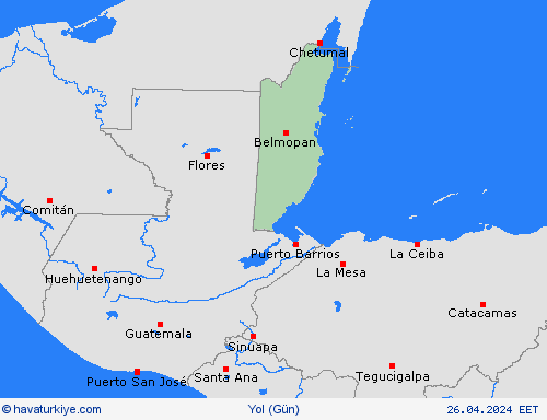 yol koşulları Belize Orta Amerika Tahmin Haritaları