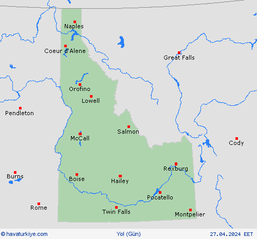 yol koşulları Idaho Kuzey Amerika Tahmin Haritaları