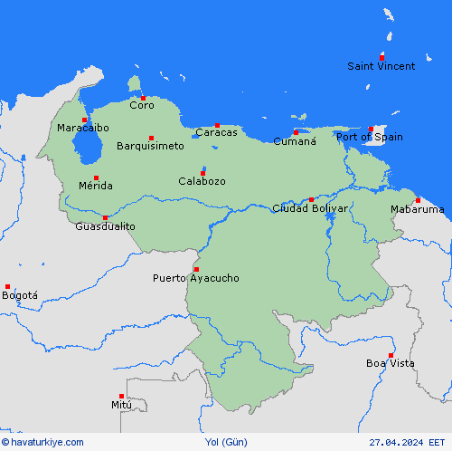 yol koşulları Venezuela Güney Amerika Tahmin Haritaları