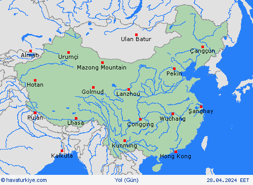 yol koşulları Çin Asya Tahmin Haritaları