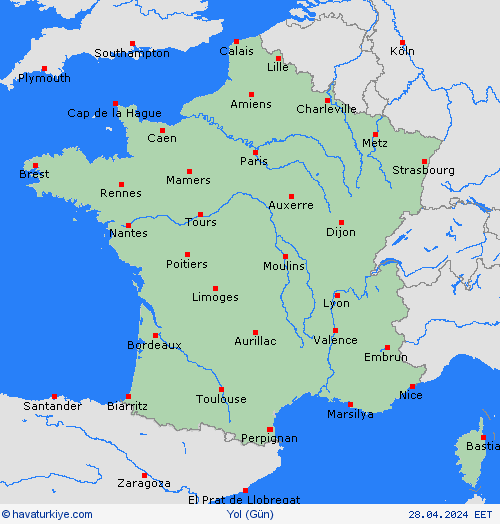 yol koşulları Fransa Avrupa Tahmin Haritaları