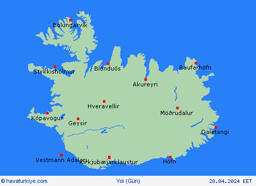 yol koşulları İzlanda Avrupa Tahmin Haritaları