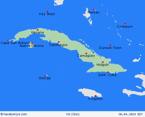yol koşulları Küba Orta Amerika Tahmin Haritaları