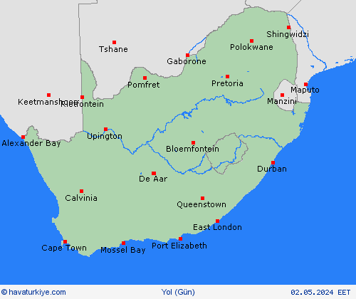 yol koşulları Güney Afrika Cumhuriyeti Afrika Tahmin Haritaları
