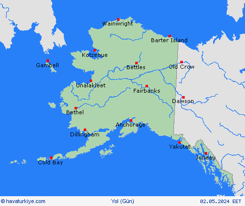 yol koşulları Alaska Kuzey Amerika Tahmin Haritaları