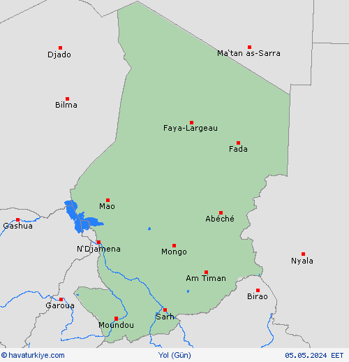 yol koşulları Çad Afrika Tahmin Haritaları