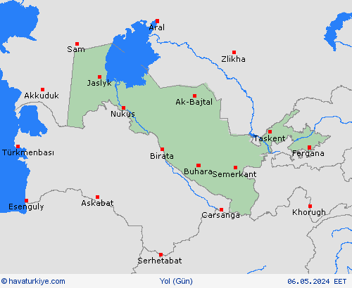 yol koşulları Özbekistan Asya Tahmin Haritaları