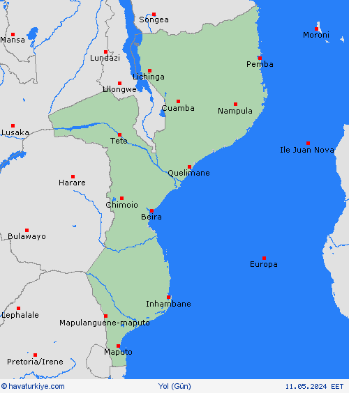 yol koşulları Mozambik Afrika Tahmin Haritaları